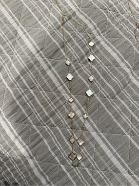 Gold Clover Station Necklace with White Mother-of-Pearl